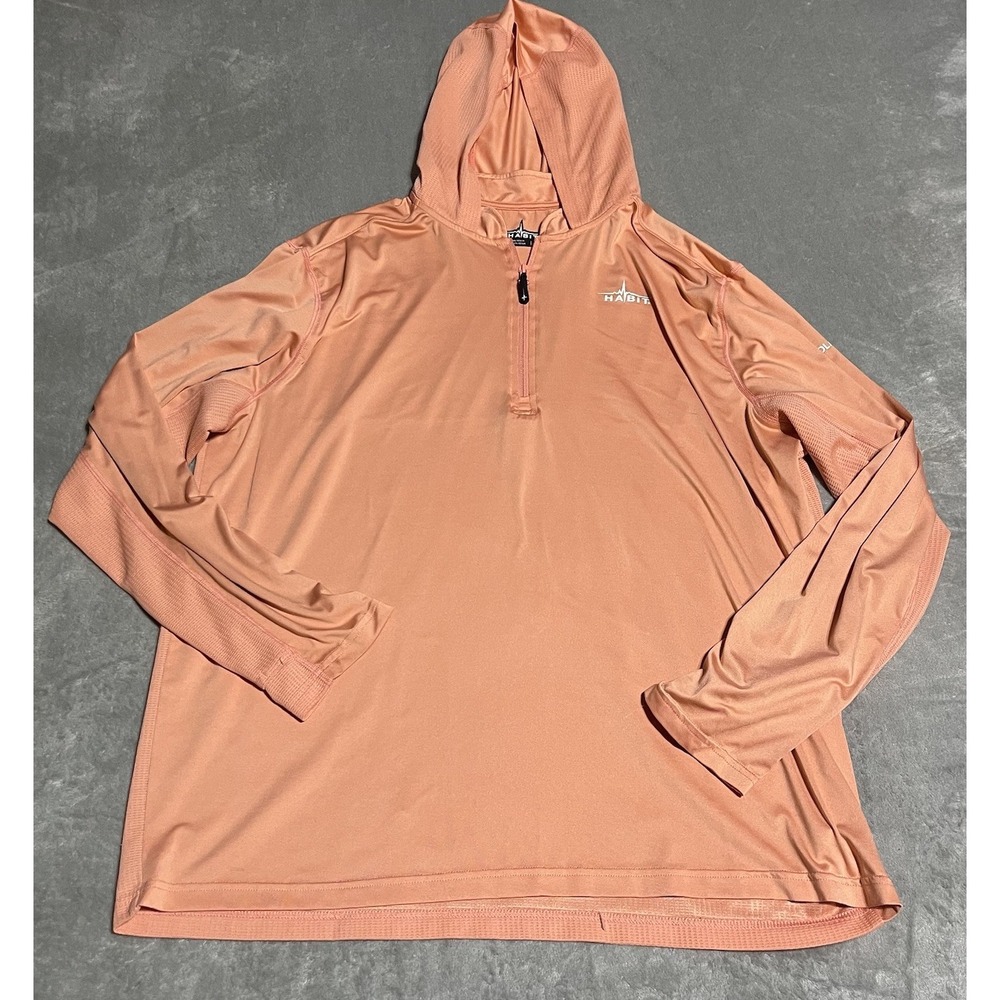 Habitat Fishing Shirt Mens XL Orange Long Sleeve Hooded Performance Solar Factor